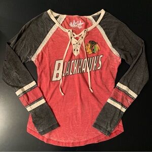 Blackhawks Red and Gray Lace-Up Long Sleeve